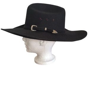 Vintage Black Cowboy Hat Lined Ranger By CLI Size 55 5X Wool Felt Western